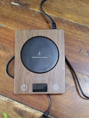 Electric Wood-Grain Looking Coffee Warmer - Black Heating Plate